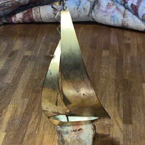 Brass And Marble Sailboat Sculpture Signed DeMott